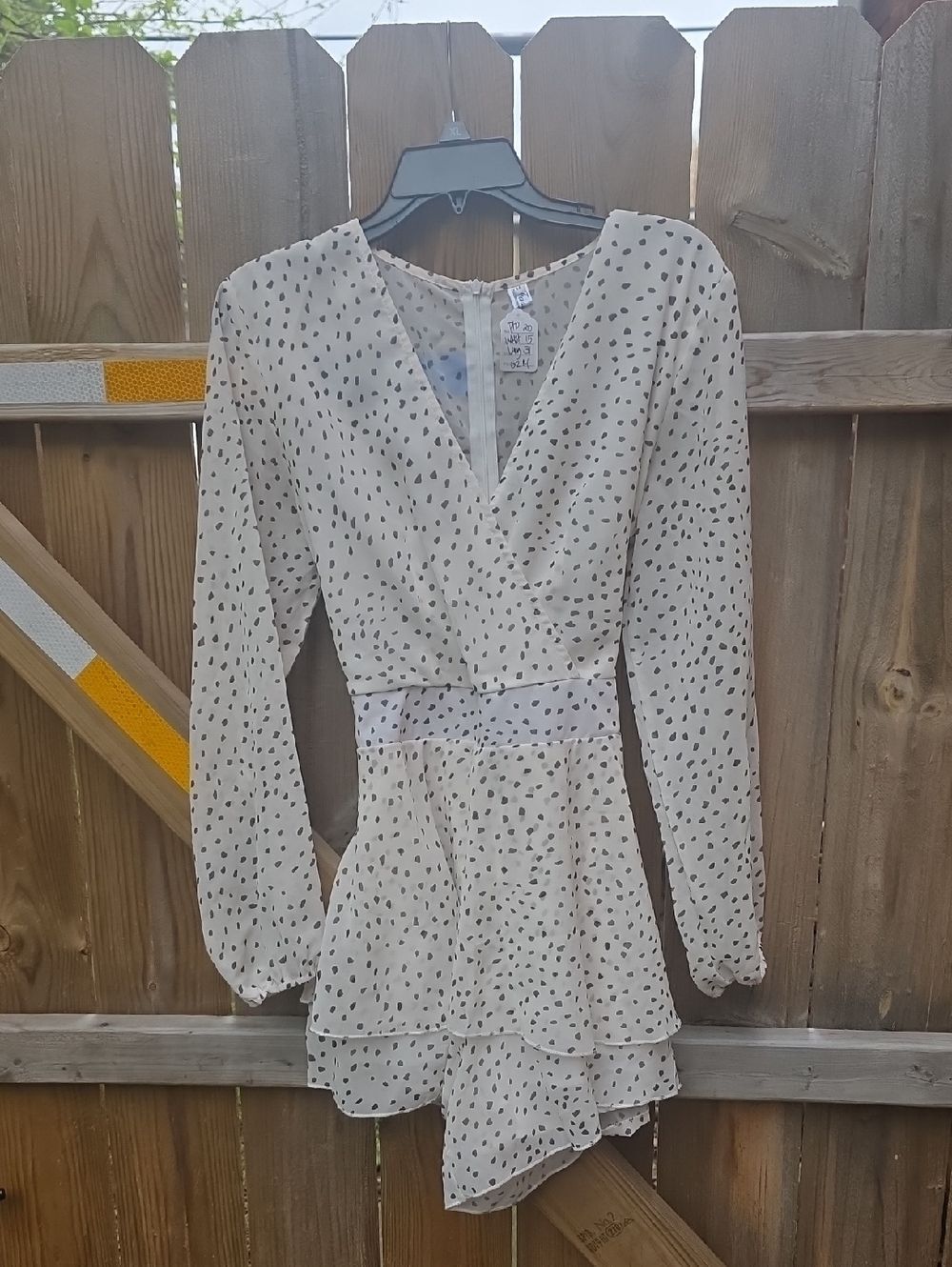 Ivory Polka Dot Tiered Long-Sleeve Romper